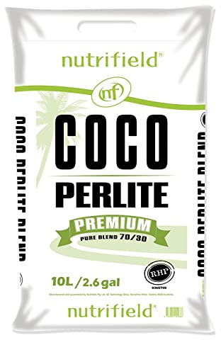 Mezcla de perlita de coco de coco prémium 70/30 certificado RHP pretamponado, 9 cuartos de galón/10 litros/2.6 galones, fibra de coco orgánica para interiores y exteriores, suelo para macetas, plantas