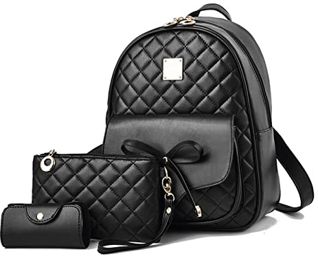 NICOLE & DORIS Mochila de Mujer Mochila Pequeña de Cuero Mini Mochila de 3 Piezas Mochila Linda Niña Daypack Mochila y Cartera Mujer Impermeable Mochilas de Viaje Negro