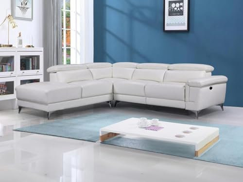 Vente-unique-Divano angolare relax elettrico in pelle Avorio - Angolo a sinistra - PASCALINE