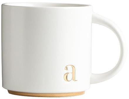 COLLECTIVE HOME - Monogram Ceramic Mugs, 15 oz Golden Initial Coffee Cups, Elegant Alphabet Tea Mugs, Elegant Personalized Mug with Gift Box, Luxurious Cups for Office and Home (a)