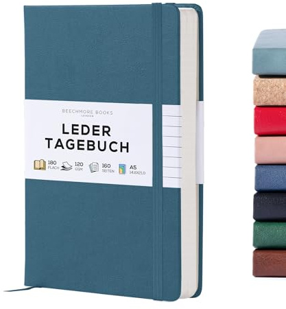 Beechmore Books Carnet ligné de 14,7 x 21,1 cm, format A5, 160 pages lignées, couverture rigide en cuir pour femmes, hommes, bloc-notes pour le travail – Papier épais de 120 g/m², boîte cadeau incluse