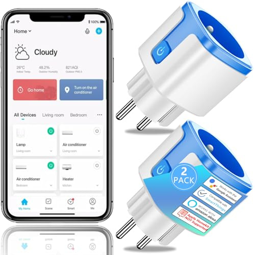 SURFOU Prise Connectée WiFi Intelligente Type E, Programmateur Electrique, Compatible avec Alexa et Google Assistant, Prise Programmable avec Minuteur et Télécommande, App Tuya/Smart Life, Lot de 2