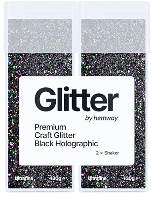 Hemway Craft Glitter Shaker Black Holographic 130g x2 Pack Ultrafine | for Resin & Epoxy Crafts, Christmas Art Supplies, Nail, Body, Face, Eye, Festival, Crafting, Slime, Sparkle