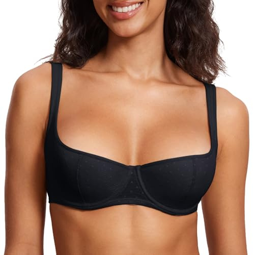 DOBREVA Soutien Gorge Balconnet Grande Taille avec Armature Légèrement Rembourré Maille Noir 85E