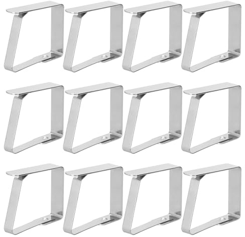 LMOMSS Tischdeckenklammern, 12 Stück Tischtuchklammern Edelstahl, Tischdeckenklammern für Drauße,Grillen,Partys,Tischklammern für Tische mit Maximalen Dicke von 3 cm
