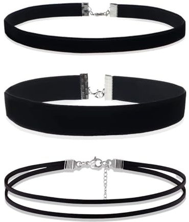 YSJCHEBS 3-Teiliges Schwarzes Halsketten-Samt-Choker-Set, Modische Einfache Halskette, Klassische Halskette, Damen-Accessoires, Bekleidungszubehör