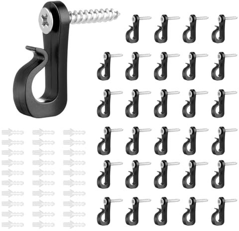 WPNCYK 30 Pcs Black Outdoor Screw Hooks for Hanging, Garden Party Festival Light Hooks