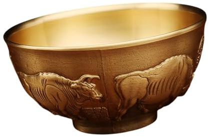 FLCPJGV Bowl de Feng Shui en Bronce para Decoración de Entrada, Tazón de Patrón de Bueyes, Individual