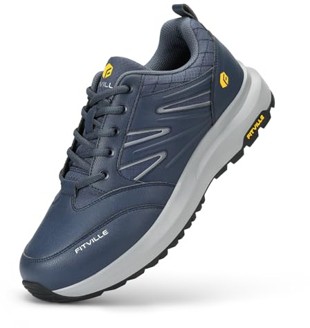 FitVille Shoes for Men Wide Hiking Shoes Mens Extra Wide Sneakers Outdoor Walking Shoes Trekking Trails Sneakers with Arch Support, Durable Upper, Comfortable & Shock-Absorbing (Navy Blue, 13 Wide)