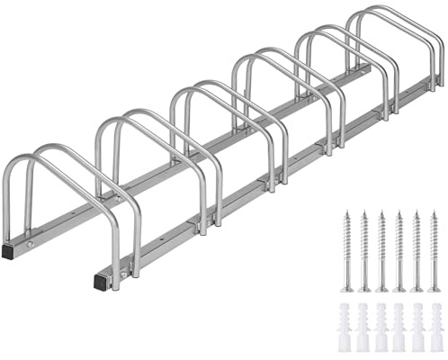 tectake® Support Vélo, Râtelier en Acier laqué pour 6 vélos, 161 x 28,5 x 26 cm, Rack pour des largeurs de pneus de 35 à 60 mm, Vélos électriques VTT Support Velo Sol et Mural Range Velo
