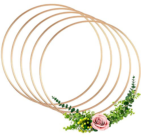 Anvin Confezione da 5 anelli in metallo da 20 cm, grandi cerchi in acciaio macramè, grandi cerchi rotondi per acchiappasogni, festival, progetti fai da te e artigianato (oro rosa, diametro 20 cm)