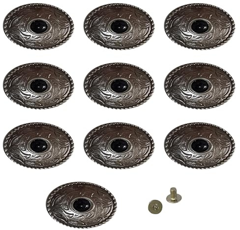 10 Pcs Turquoise Oval Leather Buckle Turquoise Metal Conchos Button Rivet Decorative Buckles for DIY Craft (Black)