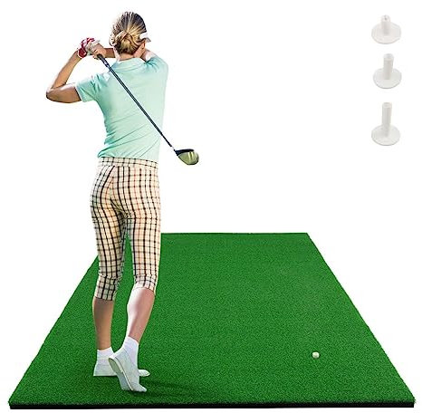 SPOTRAVEL Golf Practice Mat, Advanced Golf Hitting Mat with 3 Rubber Tees, Golf Training Aid Equipment for Driving & Chipping