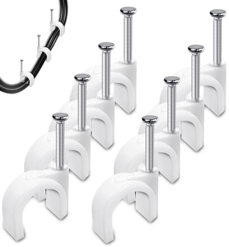 Kabelschellen Nagelschellen 8 mm Kabelklemmen 200 Stück Kabelhalter Wand zum schrauben Kabelbefestigung Halterungen Cable Clips mit Eingestecktem Nagel für Wall Wire Organiser Starkstromkabel(Weiß)