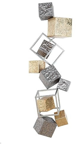 MF Metall Wandrelief 'Cubes' - Handgefertigtes Wandobjekt in Anthrazit, Gold und Silber