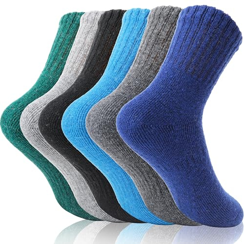 EBMORE Kinder Jungen Mädchen Socken Merino Wandersocken Sportsocken Wollsocken Warme Thermosocken Wintersocken Dicke Weihnachtssocken Geschenke Kindersocken 6 Paar(Sortiert,28-31)