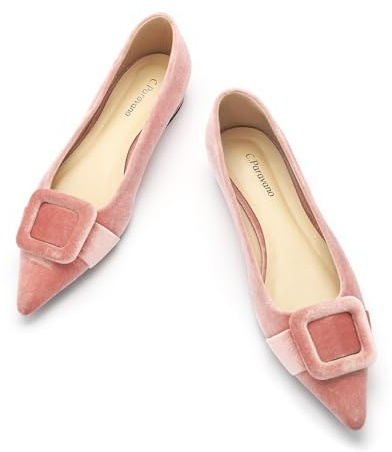 C.Paravano Flat Shoes for Women | Women's Flats | Pointed Toe Flats | Velvet Flats | Dressy Flats for Women (Pink,Size 8)