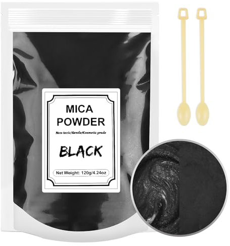 Epoxidharz Farbe 120g, Mica Pulver Natur Metallic Epoxidharz Pigment Seifenfarbe Set für Epoxidharz, Kerzenherstellung, Seifenherstellung, Badebombe, Make-up, Wachsschmelzen, Schleim (Schwarz)