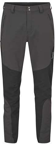 Rab Pantalones Torque Mountain para hombre, pantalones activos de Softshell duraderos para senderismo, senderismo y escalada, Antracita/Negro, 34W / 32L