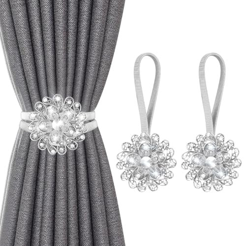 FACIACC Raffhalter für Vorhänge, magnetische Vorhang Raffhalter, Funkelnde gardinen Raffhalter, dekorative Vorhangschnalle mit Kristallblumenmuster, Vorhanghalter Gardinen Halterung für Home Office