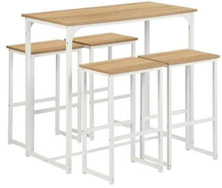 GOKHOMX Table de Bar Haute Avec 4 Tabourets - Ensemble de Table à Manger et Chaises Pour Cuisine, Coin Bar, Maison