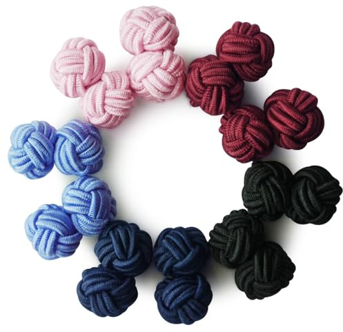 HONEY BEAR Juego de 5 pares de gemelos trenzados de tela de seda para hombre y mujer, para camisa/vestido (Mezcla de azul, rojo sin caja)