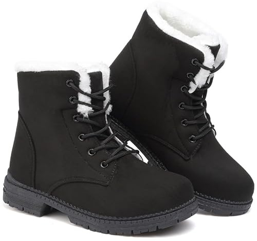 Snow Boots Womens Winter Boots Walking Boots Cotton Warm Fur Lined Snow Shoes Ankle Boots Mid Calf Lace Up Suede Boots Casual Non-Slip Lightweight Outdoor Ladies Booties