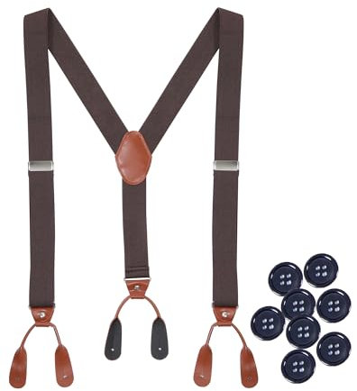 Kajeer hängslen för män byxor – knappändsstag justerbara elastiska hängslen Y-form brunt fuskläder herrhängslen för bröllop affärer, Kaffe, For height 170-200cm