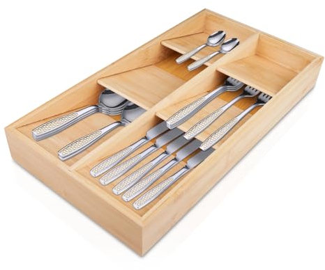 SenaiMy Organiseur de Tiroir en Bambou, Plateau à Couverts Bambou, Range-Couverts, Organisateur de Tiroir à Couverts, Boîte à Couverts, Plateau à Couverts, Organisateur de Couverts pour Maison Bureau
