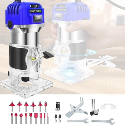 Fresatrice per Legno Elettrofresatrice, 800W 4000-33000 RPM 6 Velocità Variabili Legno Rifilatrice Elettrica con 15 pezzi 1/4 Fresatura Cuter, Basi, Guida Dritta, Chiavi