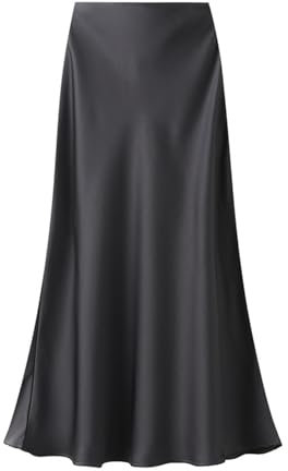 Onsoyours Damen Satin Rock Lang Hohe Taille Skirt Elegant Midirock Midi Business Rock mit Reißverschluss A Dunkelgrau XL