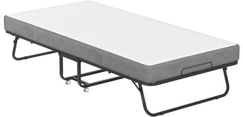 XMTECH klappbares Gästebett Klappbett 115x203cm Erwachsene Metall Bettgestell mit ca.13CM Dicke Gedächtnisschaum Matratze, Metallbett Mit Rollen, bis 200 kg Belastbar für Schlafzimmer Wohnzimme