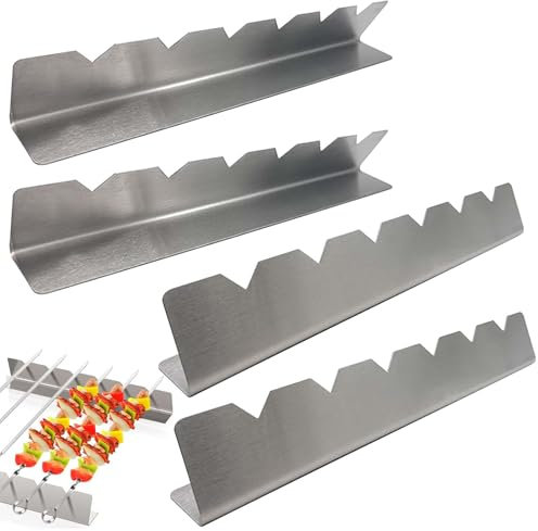 Set of 4 Grill Skewers Rack for 6 Skewers, Stainless Steel Barbecue Skewer Holder, BBQ Skewers Stainless Steel Barbecue Skewers Shashlik Skewer Set, 30 x 4.5 x 3 cm, Grill Skewers Rack, for Outdoor
