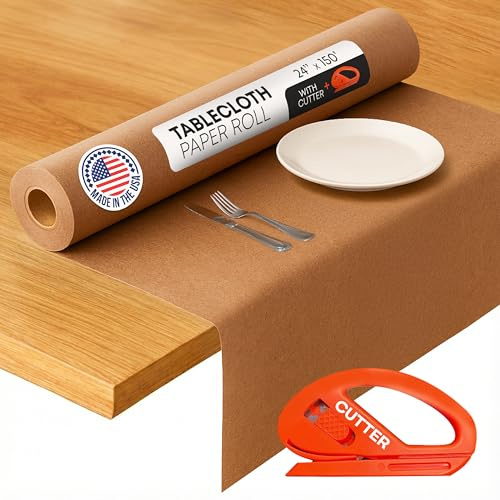 IDL Packaging Eco Tablecloth Paper Roll 24 x 1800 (150 ft, 300 sq.ft) with Cutter - Sustainable Alternative to Plastic Table Covers - Perfect for Parties, Dinners & Events - Natural Table Runner