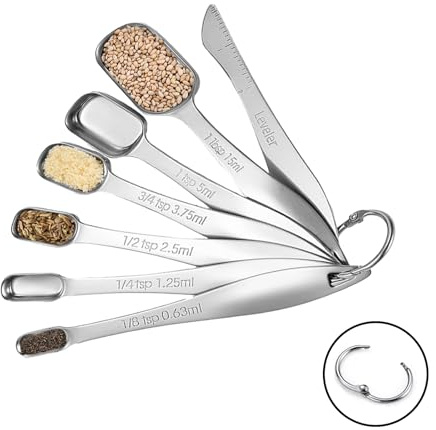 Olgary Messlöffel Edelstahl-7er-Set Messlöffel Set, Edelstahl Dosierlöffel, Measuring Spoons, Zur Messung von Küchenzutaten und Kaffee und Tee Dosierlöffel