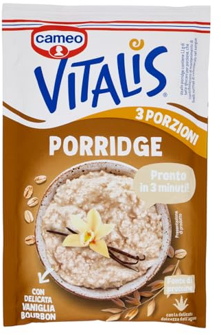 Cameo Vitalis Porridge Gusto Classico, Porridge con Delicata Vaniglia Bourbon e Fiocchi Integrali di Avena, Fonte di Proteine, Preparato Istantaneo Pronto in 3 minuti per 3 Porzioni da 174 g