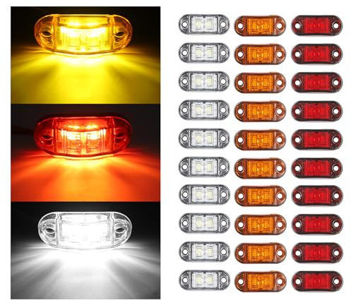 NEWFUN 30x Seitenmarkierungsleuchten,12/24V Begrenzungsleuchten Anhänger, Anhänger-Seitenleuchte Licht Für LKW,Wohnmobile Wohnwagen(Rot+Gelb+Weiß)