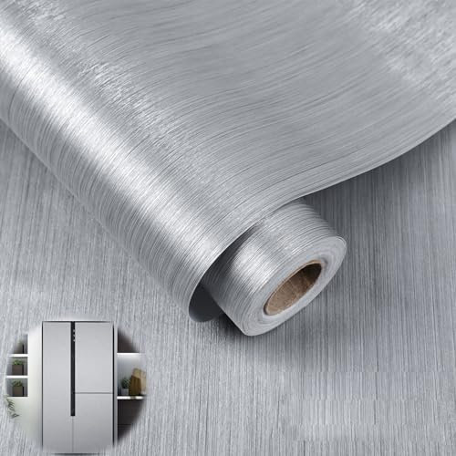 Dostar Metal Cepillado de Vinilo Autoadhesivo Papel Tapiz Pegatinas de Pared a Prueba de Aceite Vinilo Moderna Decorativo Cocina para Refrigerador ElectrodoméSticos MueblesD5001H 40x500cm