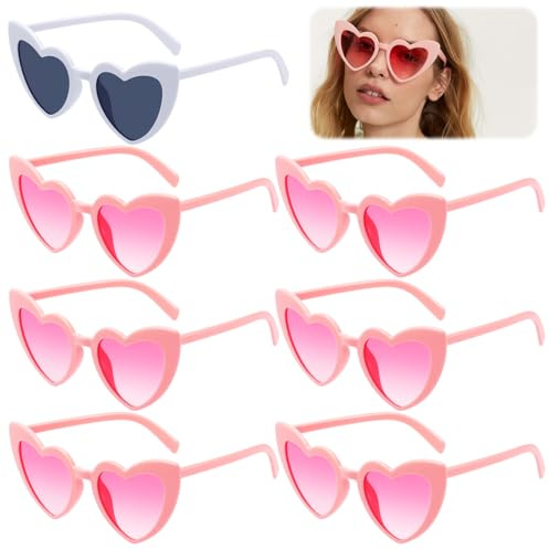 Lot de 7 Lunette Coeur Evjf Vintage, Lunettes de Soleil en Forme de Cœur | Lunette Coeur Mariage Personnalisé, Lunettes en Forme de Coeur Couleur Bonbon pour Fête Anniversaire, Carnaval, Vacances