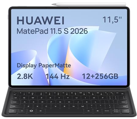 HUAWEI MatePad 11.5 S 2026 Tablet con Display PaperMatte ultra-luminoso 2.8K 144Hz, 12+256GB, Batteria da 8800 mAh, SuperCharge, con M-Pencil Pro e Tastiera Removibile Versione IT, Garanzia di 30 mesi