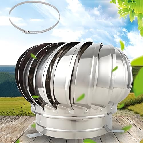 Stainless Steel 201 Non Power Roof Ventilator, Wind Turbines Attic Air Vent Ventilating 110mm-500mm Rotating Chimney Cowl Cap Top Hat, for Smoke Chimneys, Flue Pipe(450mm/17.7in)