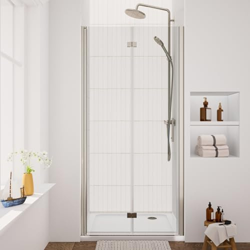 Royal Guard Bifold Shower Door, 36 W x 72 H Frameless Glass Shower Door with 1/4 (6mm) Clear Tempered Glass, Pivot Swing Shower Door, Chrome Finish