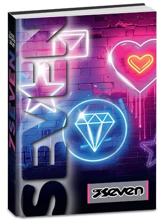 Seven Skoldaterad dagbok 12 månader, 13,6 x 18,3 cm, 352 sidor, fuchsia-neonfodral, holografiskt vadderat bokmärke, klistermärken, spel och illustrationer, skoldagbok för flickor och flickor