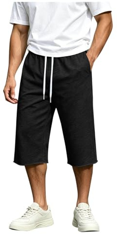 Short Homme Long Bermuda de Survêtement Grand Confort Coupe Droite Large avec Poches et Cordon de Serrage Ajustable Pantacourt Fluide Décontracté de Couleur Unie pour Sport et Quotidien