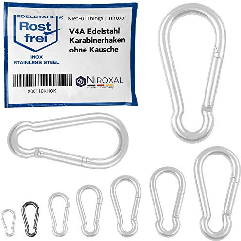 4 Unidades 4-mm Mosquetón de Acero Inoxidable Tipo Gancho sin el guardacabo de V4A Forma Robusta sin Ojo Carga de ruptura 590 kg Ganchos de presión mosquetón para Uso de Bomberos 316 4x40-mm