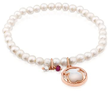 TOUS Pulsera con baño de oro rosa 18 kt sobre plata y perlas cultivadas, nácar y rubí tratado Camille