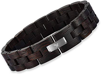 Woodstar (BLACK TURTLE Bracciale in Legno, Gioielli Moda Uomo Donna Unisex Braccialetto Regolabile Nero B19-010