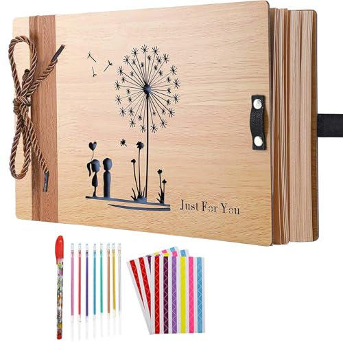 ZEEYUAN Fotoalbum zum Selbstgestalten aus Holz 29x19cm 80 Seiten Vintages Fotobuch Elefantenmuster Album mit Fotoecken für Kinder und Eewachsenen