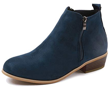Minetom Scarpe Donna Stivaletto alla Caviglia Finto Camoscio Zip Tacco A Blocco 3 CM Moda Comode Ankle Boots Elegante Bassi Stivali Blu 38 EU