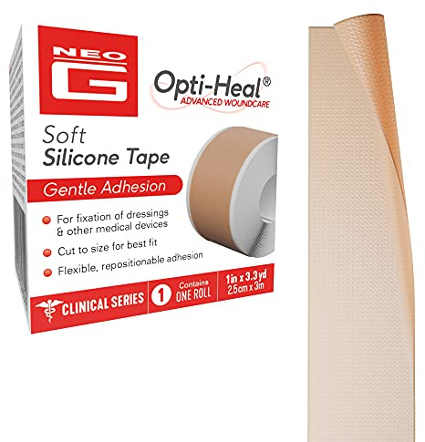 Neo-G Opti-Heal Silicone Medical Tape for Wound Care – Medical Surgical Tape Sensitive Skin for Fixation of Wound Dressings, Bandages, Medical Devices - Adhesive First Aid Tape Roll -1 inch x 3.3 yd